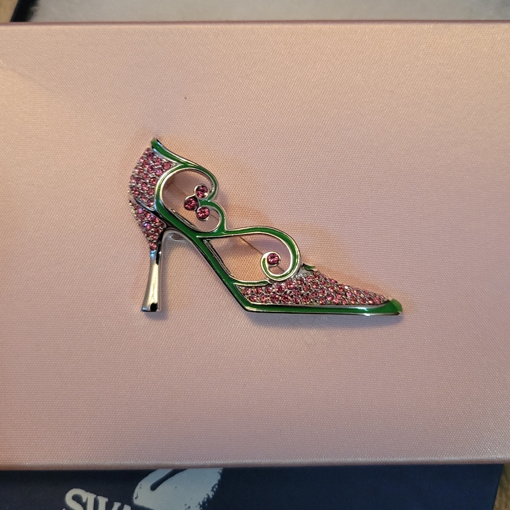 Swarovski Pink and Green Stiletto Heel Brooch